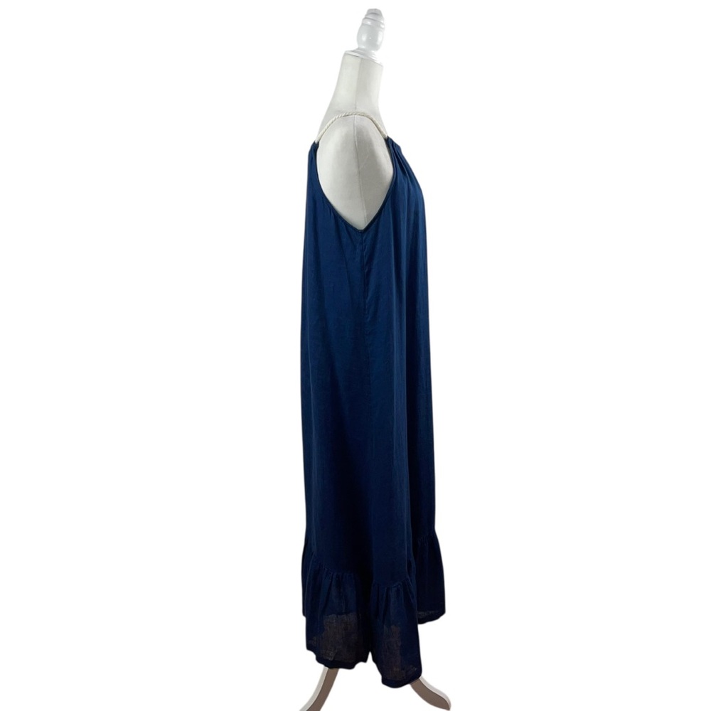 Antibes Blanc Halter Linen Navy Blue with Rope Straps Maxi Dress Sz S - Picture 4 of 8